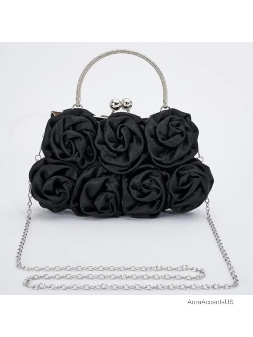 Satin Clutch Purse with 3D Roses Evening Bag Wedding Party Prom Dressy Handbag